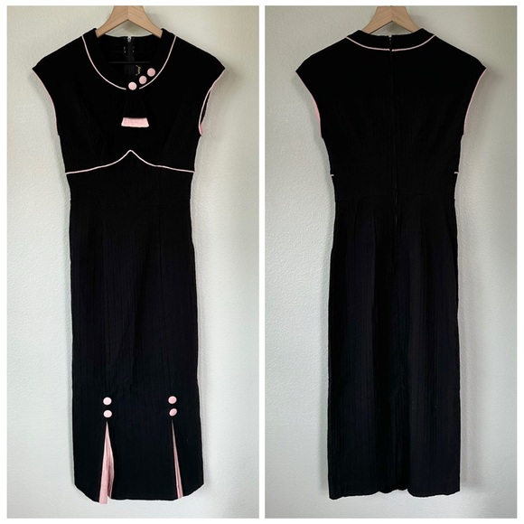 STOP STARING! L / 6 4 Vintage Retro Pinup Glam 30s Style Pencil Dress Black Pink - Picture 5 of 10